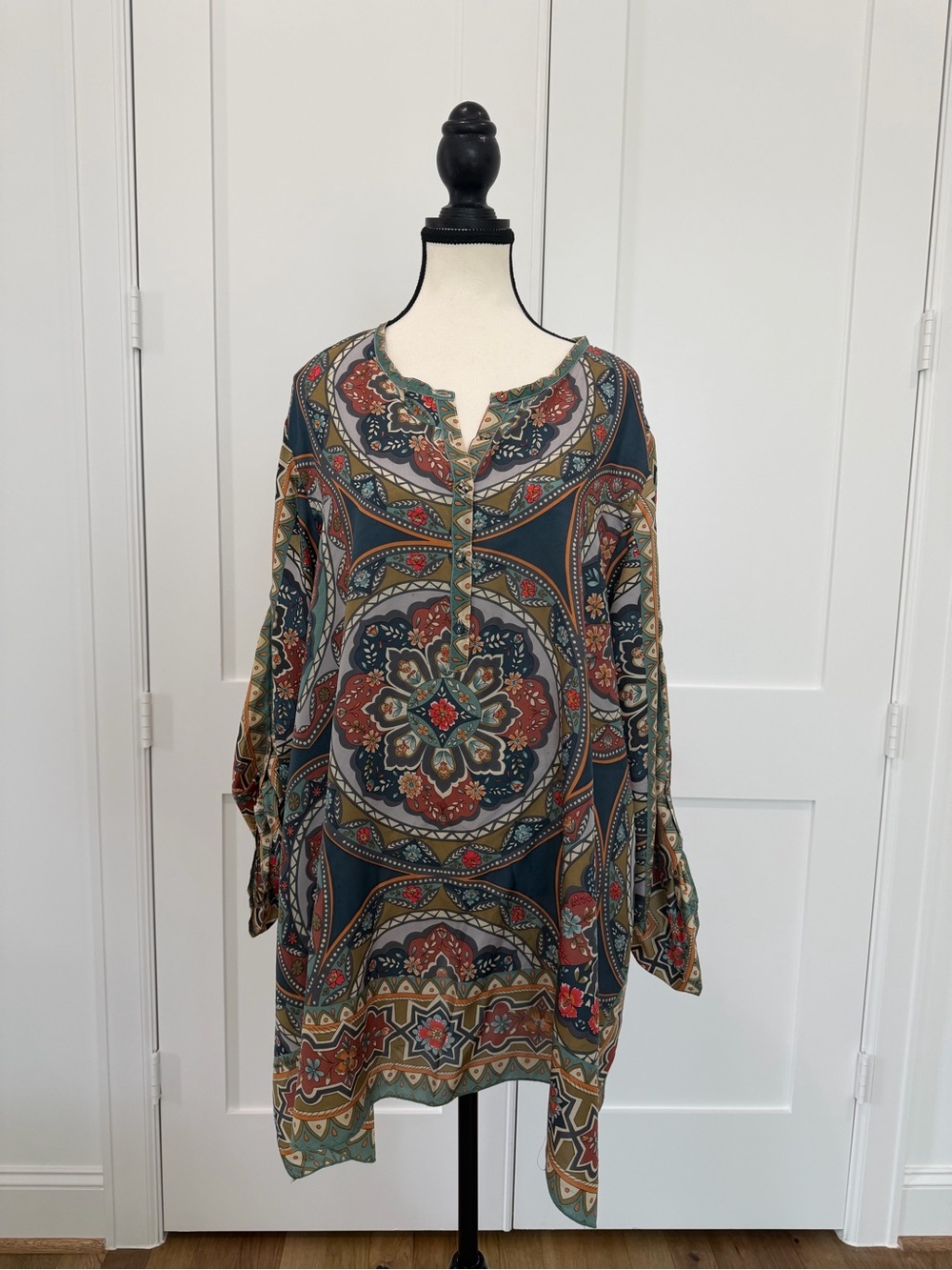Johnny Was Spezia Silk Printed Tunic Blouse XL Multicolor Boho